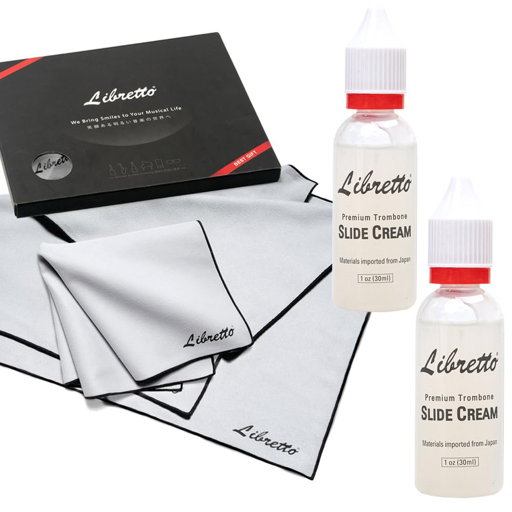 Libretto Trombone Slide Cream + Microfiber Polish Cloth for Musical Instrument