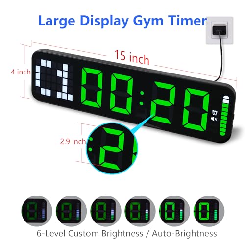 Gym Timer 15'' Large Wall Clocks for Home Gym, Interval Workout Countdown Clock Remote Control for Boxing Crossfit Fitness Tabata Home Gym Accessories - Image 3