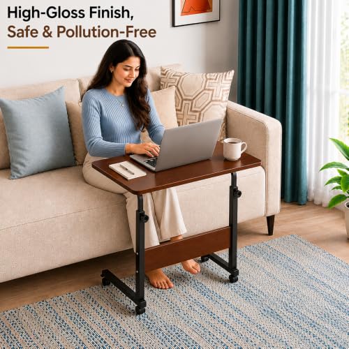 Image of Ant Esports BRAVO LT400 Multipurpose Height Adjustable Laptop Table with Wheels, Rolling Computer Desk, Portable Study Table,Home Office Desk,Mobile Workstation, Dark Walnut Top With Black Metal Frame