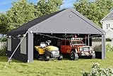 EROMMY 20x20 FT Heavy Duty Durable Carport, Galvanized Steel Frame Garage Shelter and Outdoor Storage, Waterproof 3-Layer PE Cover, Fits 2 Cars, Boat, Farm Equipment, Dark Gray