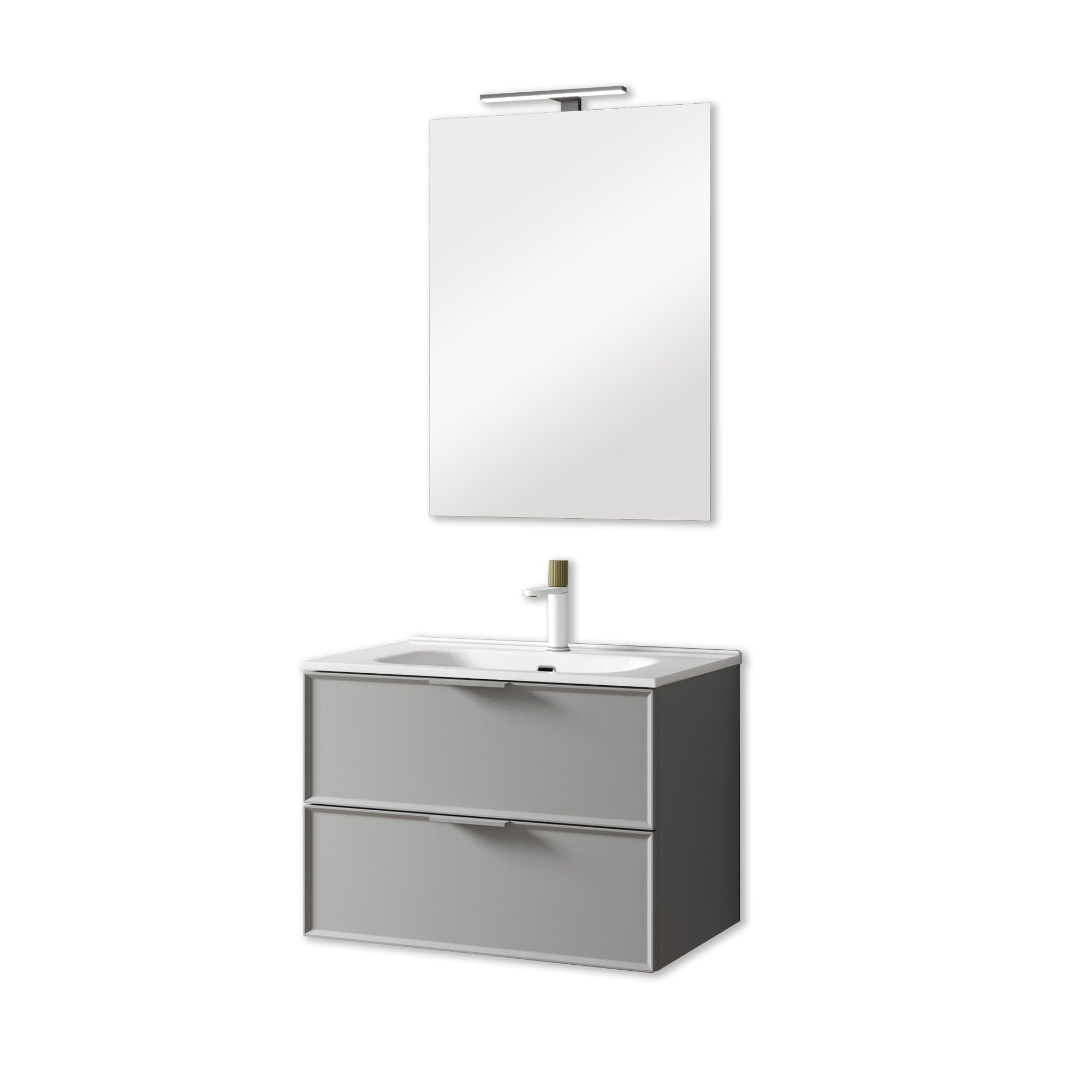 AQA DESIGN accessori casa composizione bagno, base sospesa con frontali in MDF, finitura grigio opaco, nr2 cassetti con scorrimento e chiusura soft - Grigio - 81x46,5x190 cm