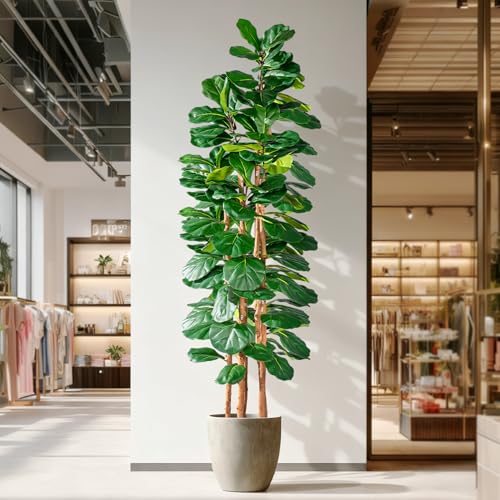 Image of Artificial Fiddle Leaf Fig Tree 7FT, Faux Fig Tree Indoor with Natural Wood Trunk & Realistic Leaves with Moss Pot Fake Ficus Tree Large Faux Floor Plant for Living Room Home Decor, House Plant