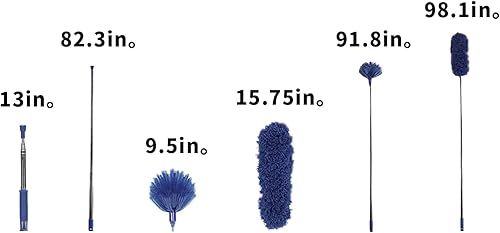 Miniatura 2 de Plumero de telaraña con poste de extensión, kit de plumero de limpieza lavable con 2 cabezales de plumero, plumero de telaraña, cepillo de esquina