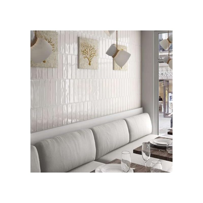 Carrelage mur effet zellige blanc 7,5x30 cm MASIA BLANCO
