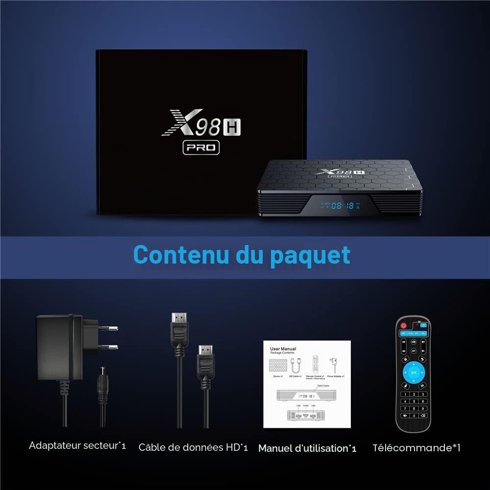 X98H Pro TV Box Android 12.0 2.4G/5G Wifi6 4G 64G BT5.0 Support 4K H.265 avec Clavier i8