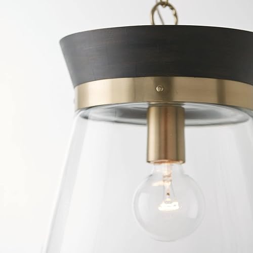 Miniatura 3 de Capital Lighting 347311KR Finn - Lámpara colgante de techo moderna bohemia hecha a mano de madera de mango con cono de vidrio transparente, 1 luz de