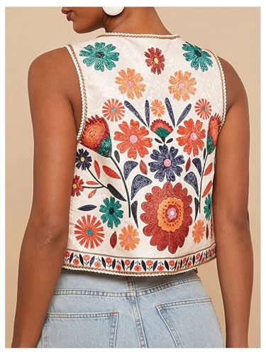 MakeMeChic Women's Floral V Neck Tank Top Sleeveless Tie Front Boho Vest3