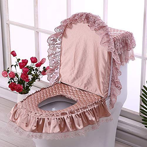 H·Aimee Toilettensitzabdeckungen,WC dreiteiliger Anzug Toiletten-Abdeckung Set Elegante Spitze Toilettensitzabdeckung WC… – Bild 4