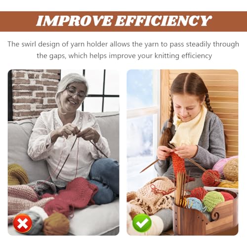Image of DIY Yarn Bowl Set, with Crochet Hook and Sew Needles Wooden Yarn Bowls for Knitting and Crochet, Large Crochet Yarn Holder Bowl(Brown)