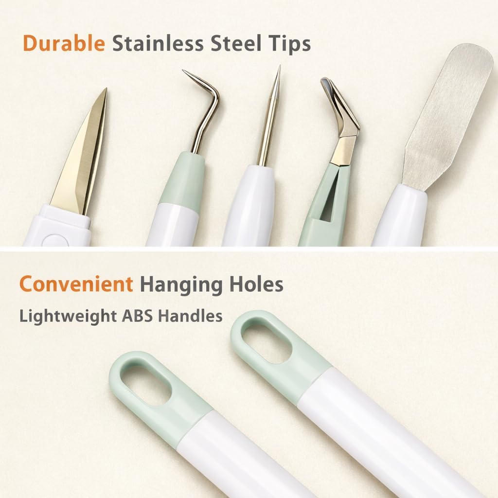 6-Piece Set Vinyl Weeding Tools Set, Precision Craft Tool Kit with Scissors, Tweezers, 2 Weeders, Spatula and Scraper for Cricut, HTV, Vinyl and Paper Projects