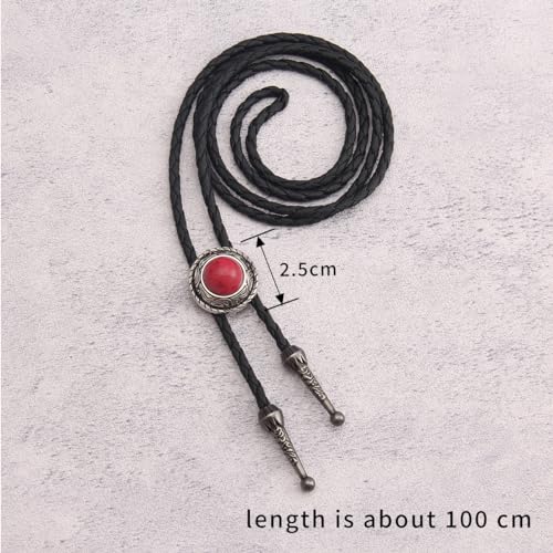 Image of GelConnie Bolo Tie for Men Women Western Cowboy Turquoise Leather Necktie | Natural Stone Bolo Tie Necklace for Women Rodeo Cowboy Leather Necktie Native American Western Cowgirl Ties Adjustable Cord