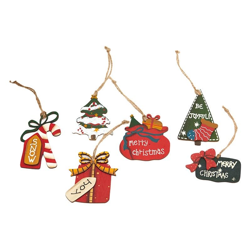 Baiinjiene Wooden Christmas Tree Ornaments 6pcs Wood Hanging Decor for Christmas Tree Decorations for Crafts Hanging Christmas Decorations, Wood Discs