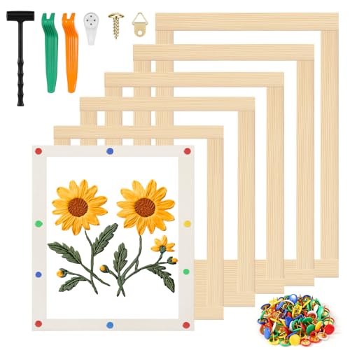 24 Pcs 12 Sets Stretcher Bars for Needlework 6 8 10 12 14 16 Inch Wooden Canvas Needlepoint Stretcher Bar with Tools DIY Canvas Splicing Stretcher Frames for Embroidery Crafts Art