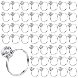 Neyauo 50 Pcs Silver 8mm Adjustable Diamond Engagement Rings Fake Bridal Shower Rings for Wedding Table Decorations Bachelorette Party Favors Cupcake Toppers Arts Crafts Gift Accents