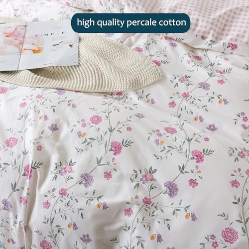 Ropa de cama floral reversible King de algodón con fundas de edredón 6