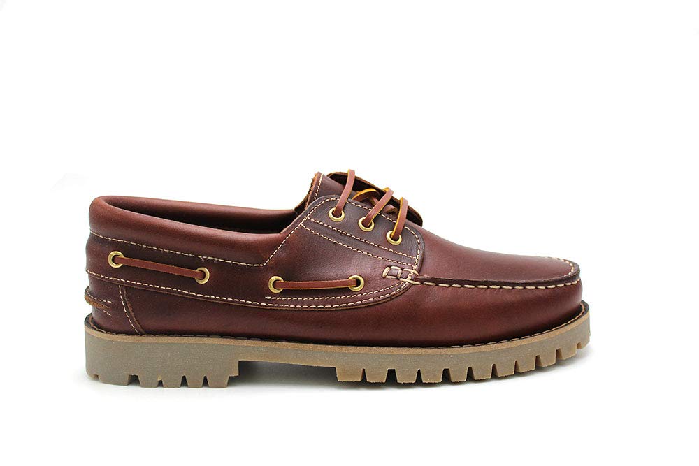 Zapato náutico clásico de Piel auténtica, Suela de Goma,Cierre de Cordones,tacón bajo, para: Hombre