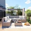 Pamapic 7 Pieces Outdoor Sectional Furniture?Wicker Patio sectional Furniture Sets?All-Weather Rattan Patio Conversation Set with Washable Cushions Covers? Gray Rattan(Gray Cushions)