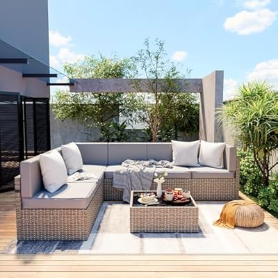 Pamapic 7 Pieces Outdoor Sectional Furniture?Wicker Patio sectional Furniture Sets?All-Weather Rattan Patio Conversation Set with Washable Cushions Covers? Gray Rattan(Gray Cushions)