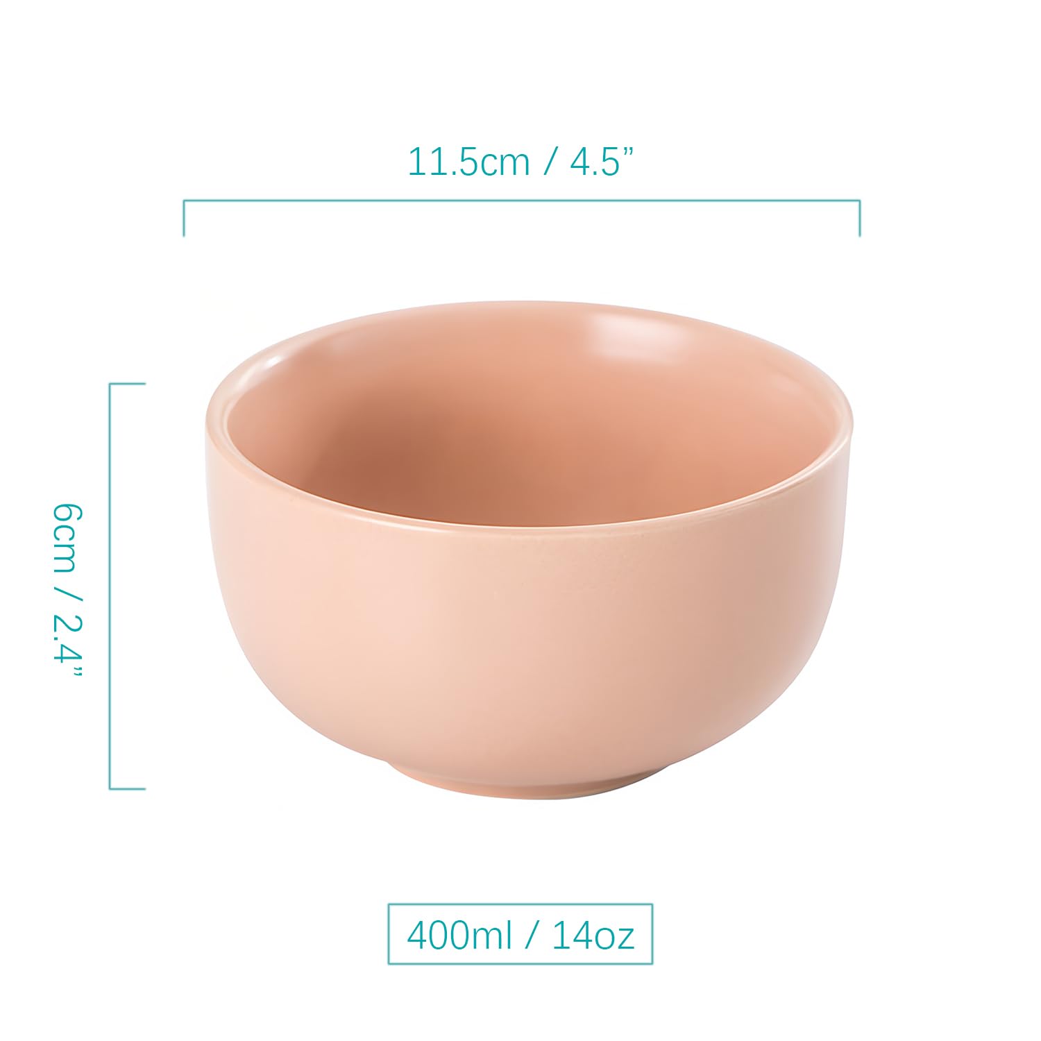 Großes Müslischalen-Set, 400 ml, Suppenschüsseln, mikrowellengeeignet, Reisschalen, Keramik-Müslischalen, Frühstücksschalen (Rosa, 4 Stück)