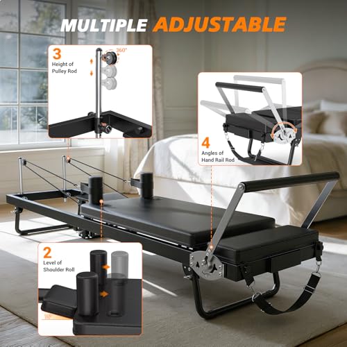 XDDIAS Pilates Reformer, 91.3\" Large Reformer Equipment with Jump Board, Foldable Reformer Pilates Machine with Adjustable Resistance, Longer Slide Rails, Pilates Equipment for Home Gym