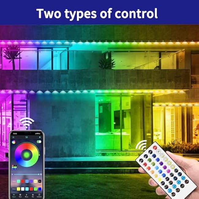 500ft Permanent Outdoor Lights,RGB Eaves Light with App Control Remote,DIY IP67 Waterproof Under Eave Lighting,Outside led Lights for Christmas,Garden,House Decorations(2 Rolls 250ft)