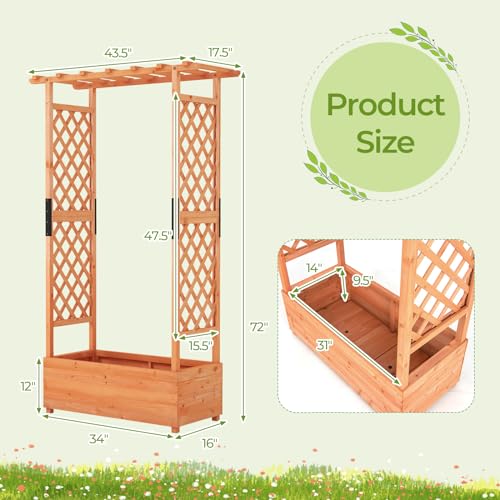 HAPPYGRILL-72-Raised-Garden-Bed-with-Trellis-2-Pack-Freestanding-Wood-Planter-Box-wHanging-Roof-2-Drainage-Holes-for-Vine-Climbing-Plants-Flowers-Outdoor-Planter-wTrellis-for-Garden-Patio HAPPYGRILL 72 Raised Garden Bed with Trellis 2 Pack Freestanding Wood Planter Box wHanging Roof 2 Drainage Holes for Vine Climbing Plants Flowers Outdoor Planter wTrellis for Garden Patio