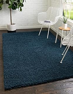 Unique Loom Solo Solid Shag Collection Area Rug- Modern Plush Rug Lush & Soft (5' 0 x 8' 0 Rectangular, Navy Blue)