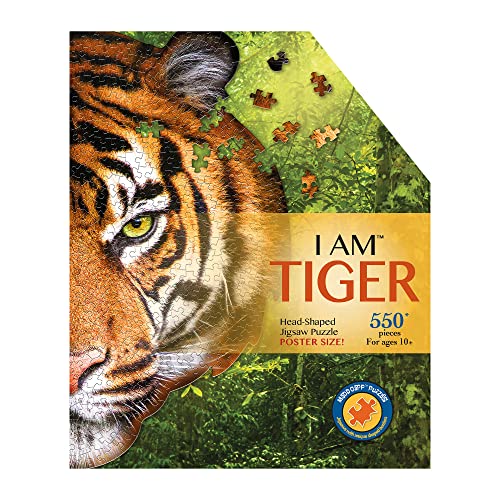 Madd Capp Tiger 550 Piece Jigsaw Puzzle For Ages 10 And Up - 3005 - Unique Animal-Shaped Border, Poster Size, Challenging Random Cut, Five-Sided Box Fits On Bookshelf, Includes Educational Fun Facts #TOP5