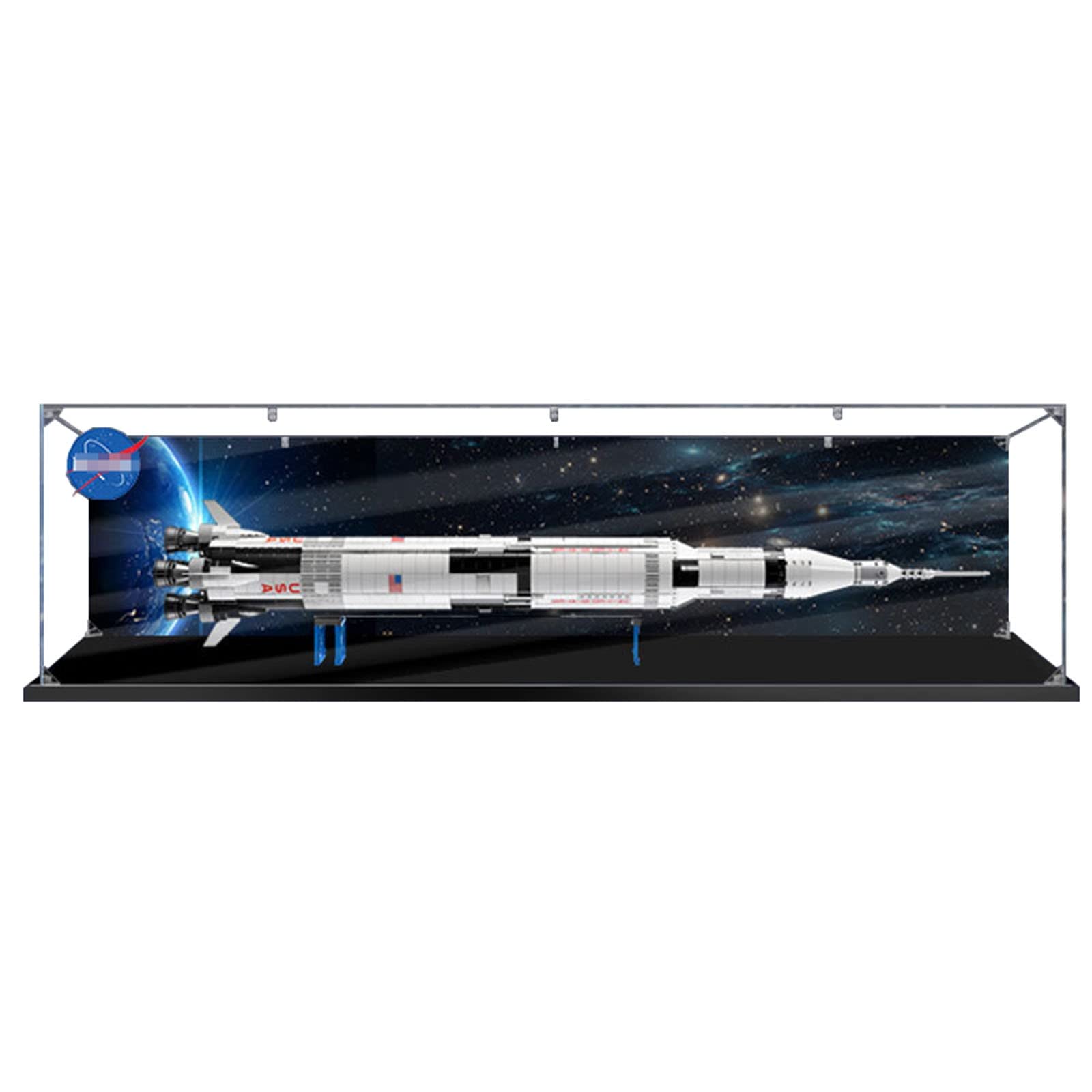 Acryl Vitrine Für Lego 21309 Apollo Saturn V, Staubdicht Vitrine Kompatibel Mit Lego 21309 Mit Hintergrund, Schaukasten Staubdicht Display Box (Nur Vitrine) 3Mm Horizontal Version