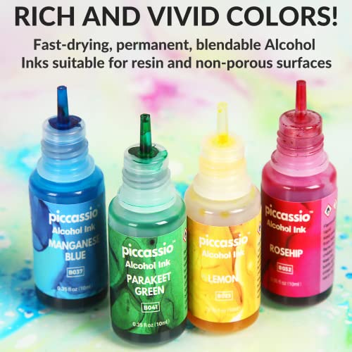 Image of Alcohol Ink Set - New Improved Formula - 24 Highly Saturated, Fast-Drying, Permanent Inks for Epoxy Resin, Tumblers, Fluid Art Painting, Glass, Metal, and More