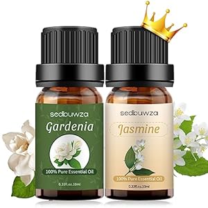 Sedbuwza Gardenia Jasmine Essential Oil Set, Gardenia Fragrance Oil Jasmine Scent Oil Set for Diffuser, Aromatherapy, Massage, Soap, Candle Making 2 x 10 ml