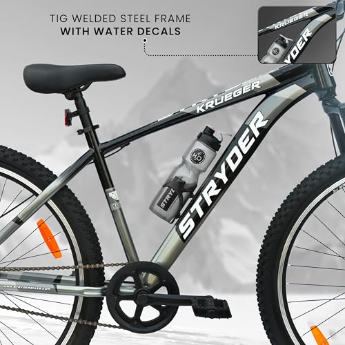 Image of Stryder 29T Krueger Mountain Cycle for Men & Women with Front Suspension and Dual Disc Brake | Single Speed Cycle - Ideal for 12+ Years (Frame: 18 Inches) (Black::Gray)