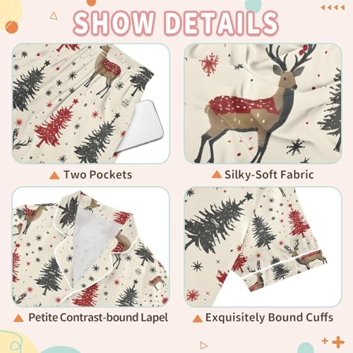senya Christmas Deer Snow Red 1 Satin Summer Pajama Sets Silk Short Sleeve Button Down Sleepwear3