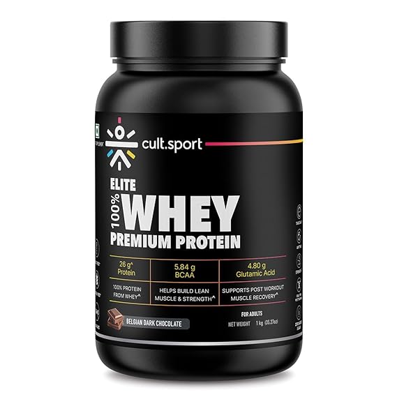 Cultsport 100% Whey Protein Isolate Blend - 1Kg | Protein Powder for Men & Women for Muscle Support & Recovery | 25g Per Serving | Belgium Dark Chocolate