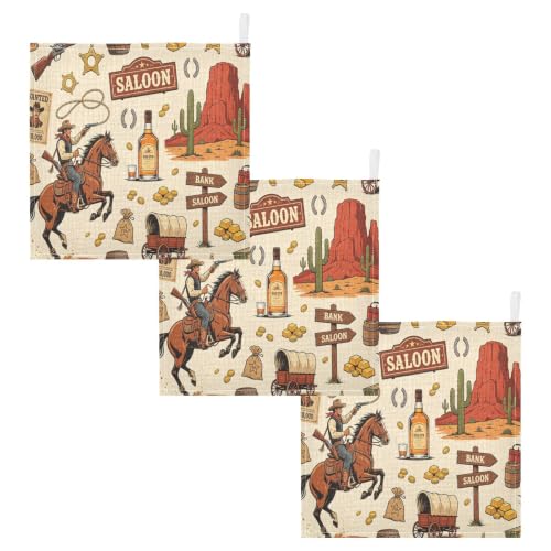 Image of Cowboy Sheriff Burp Cloths for Boys & Girls, 5 Pack Wild West Western Muslin Washcloths Newborn Face Bath Towel Soft Absorbent Cotton Wash Cloth Baby Registry, 12 x 12 Inch