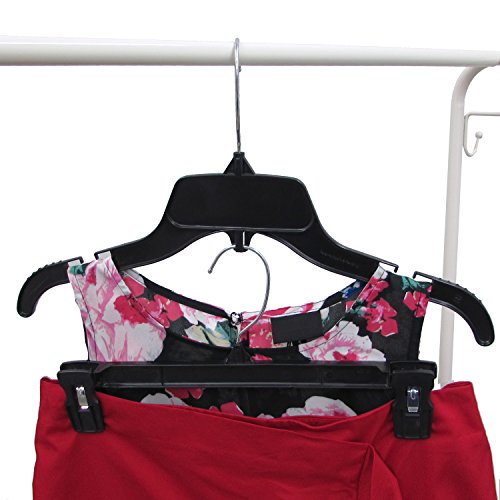 Hanger Central Recycled Heavy Duty Plastic Bottoms Hangers with Ridged Pinch Clips Pants Hangers, 12 Inch, Black, 25 Pack - Thumbnail 3