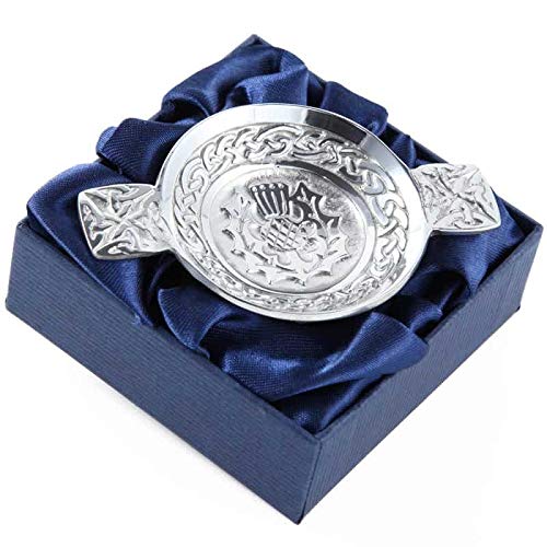 Mini Thistle and Eternal Life Celtic Knot Design Scottish Pewter Toasting Bowl Quaich