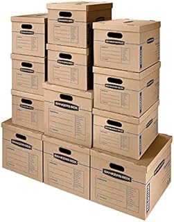 Bankers Box SmoothMove Classic Moving Boxes, Tape-Free Assembly, Easy Carry Handles, Brown, Assorted 12 Pack (7716401)