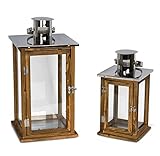 2er Set Holzlaternen Windlichter aus Holz, Metall und Glas