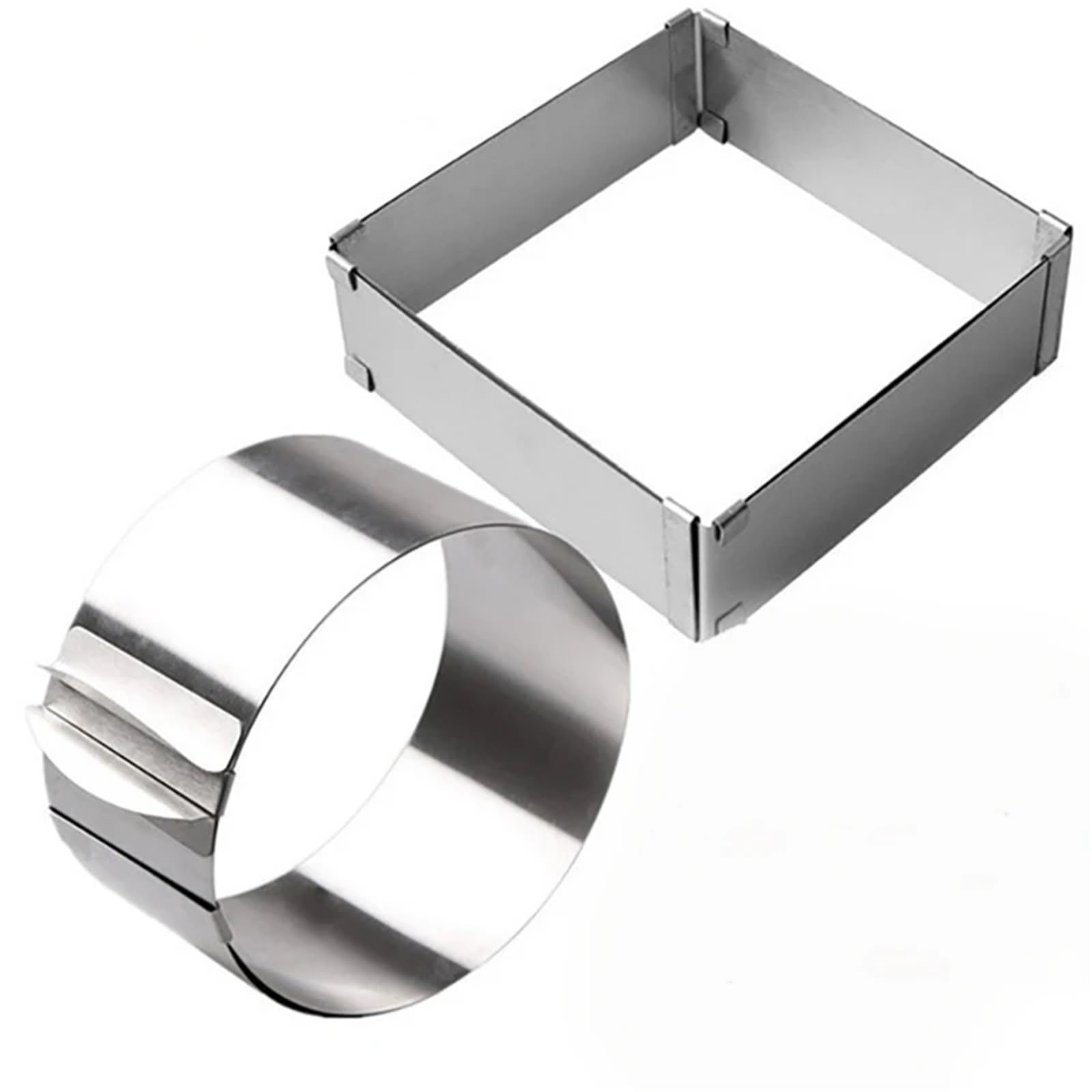 Anillo Para Tartas Juego de anillos ajustables for Mousse, molde for hornear pasteles cuadrado redondo de acero inoxidable, herramientas de decoración de pasteles de boda y cumpleaños, 3 uds.(Round Ca