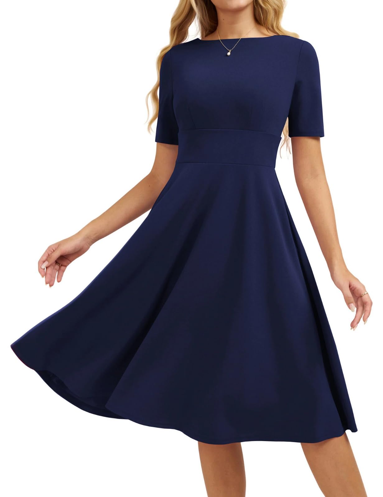 Belle Poque Elegante Kleider Damen A-Linie Sommerkleid Midi | Midikleid Damen mit V-Ausschnitt am Rücken, Seitentaschen in der Naht, weicher hautfreundlicher Stoff, mittlere Elastizität