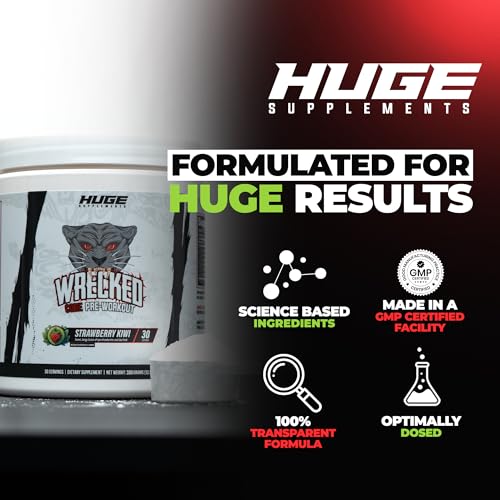 Image of Wrecked Core - All-in-One Pre-Workout Supplement for Men & Women, Increase Energy, Focus & Pumps with L-Citrulline, Beta-Alanine, L-Tyrosine & More (30 Servings) (Strawberry Kiwi)