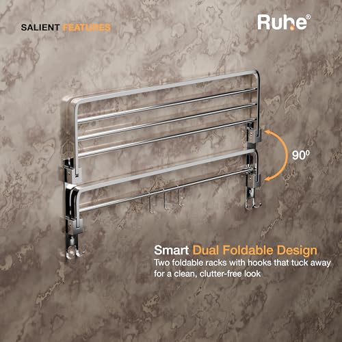 Image of Ruhe Dual Folding Towel Rack | Premium Grade Stainless Steel Dual Folding Towel Rack /Towel Holder /Towel Stand /Accessories for Bathroom and Kitchen | (24 Inches)