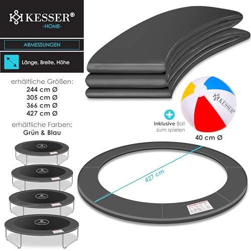 KESSER® - Couverture de Bord pour Trampoline Ø 426 cm, 30cm de Large 100% résistant aux UV indéchirable Couverture à Ressorts avec Ballon de Plage, Anthracite – Image 8