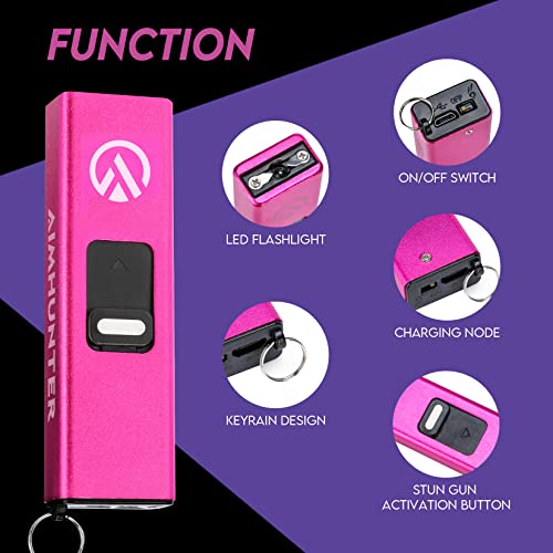 Aimhunter 10 Mini Volt Micro Stun Gun Keychain Mini Stun Gun For Self Defense Compact Stun Gun For Woman World's Smallest Stun Gun Rechargeable With Led Flashlight Safety Switch (Pink) #TOP1