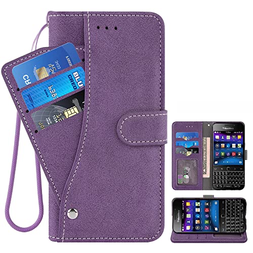Asuwish Compatible with BlackBerry Classic Q20 Wallet Case and Screen Protector Flip Purse Credit Card Holder Stand Wrist Strap Kickstand Cell Accessories Phone Cover for SQC100 Women Men Girls Purple