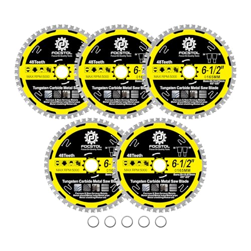 Image of 6-1 /2 Inch Metal Cutting Circular Saw Blade - FOCSTOL 5pcs Tungsten Carbide Tipped Saw Blade 48T for Iron Ferrous Metals Steel Pipe Arbor 4 /5 Inch x 5 /8 Inch
