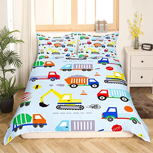 Cartoon Construction Bedding Set Equipment Trucks Comforter Cover Set for Kids Teens Car Excavator Tractor Duvet Cover Construction Vehicles Bedspread Cover Room Decor King Size - Image 3
