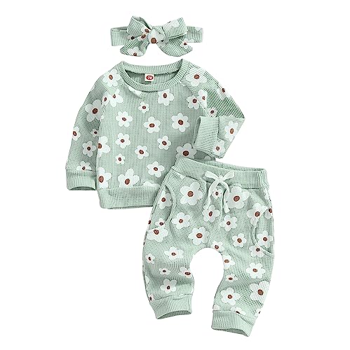 Image of Newborn Girl Clothes Flower Print Ruffle Long Sleeve Sweatshirt +Casual Floral Pants Set Toddlers 2Pcs Fall Outfit