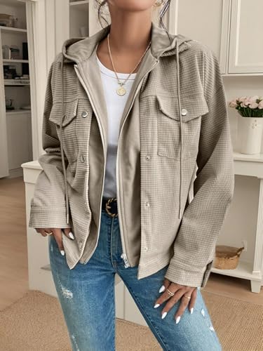 Womens Trendy Cropped Coat Fall Drop Shoulder Hooded 2 1 Corduroy Jacket3
